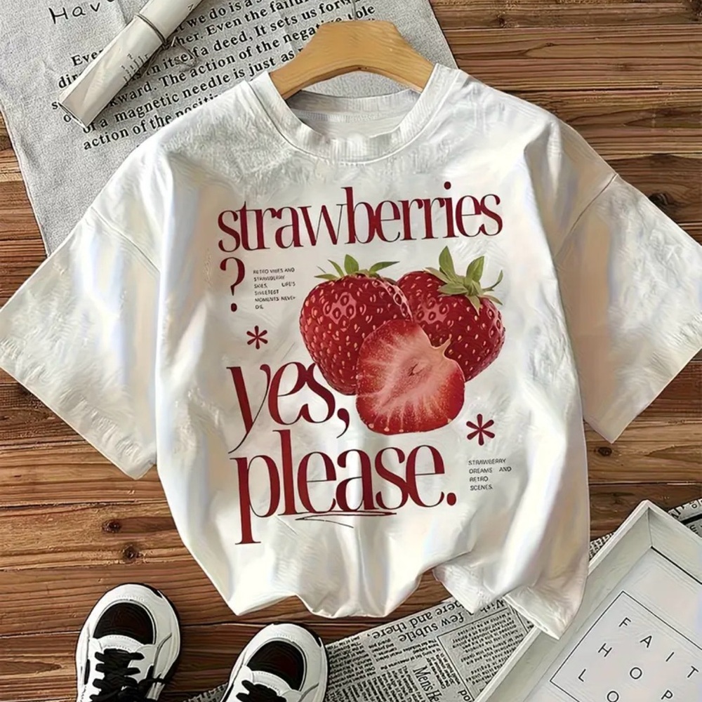 Strawberries Graphic Tee Shirt White Cotton Size XXL Unisex